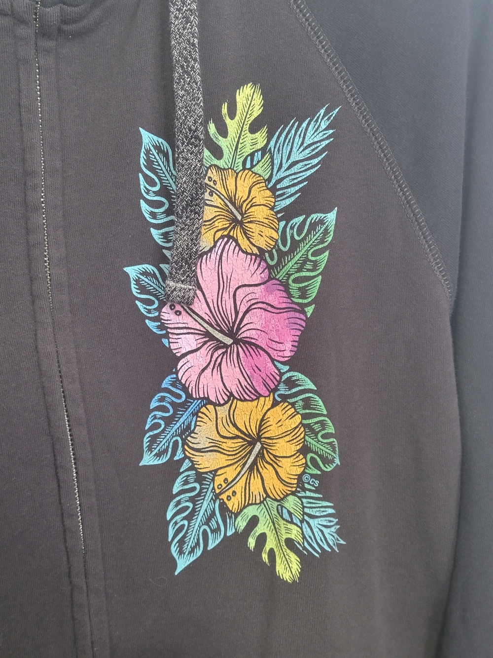 (Size XL) Crazy Shirts Hawaii Original Zip Up Hoodie Black XL Hibiscus Surf Y2K - Picture 2 of 11